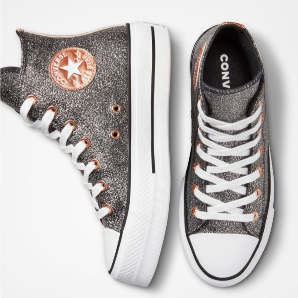Converse Chuck Taylor Lift All Star High Top Sneakers Black/Copper Glitter,